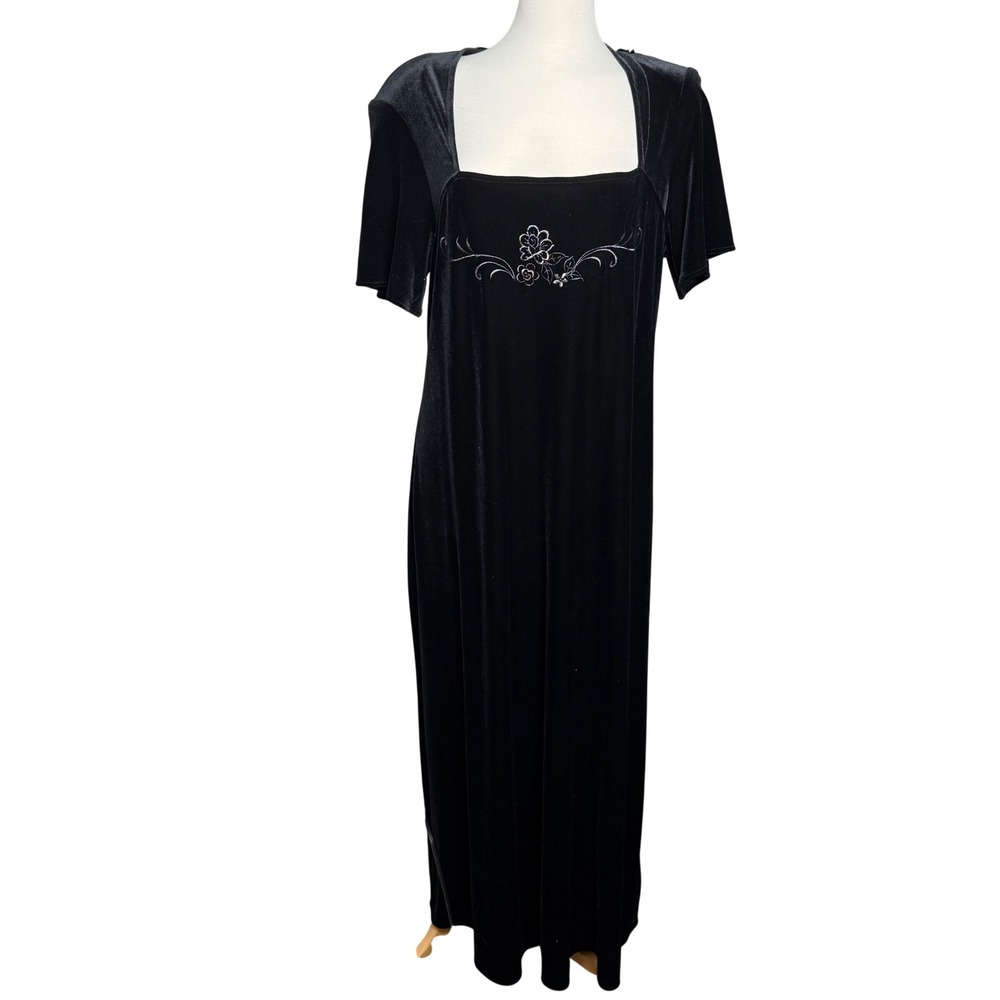 Vintage 90s Whimsigoth Danielle Casey Black Velvet Embroidered Long Dress 1X New